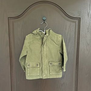 3/$25 ZARA Boy Army Green Hooded Jacket Large Pockets 100% Cotton Casual 18-24M